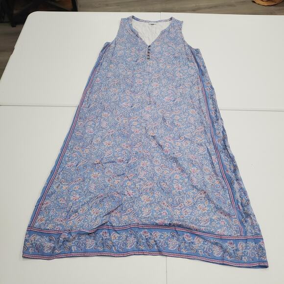 J. Jill Dress Womens Large Blue Paisley Sleeveless V Neck Button Boho A-Line - Picture 1 of 10